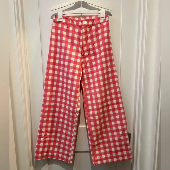 Women's Pink Gingham Wide-Leg Pants SZ Blockprint - Picture 1 of 4